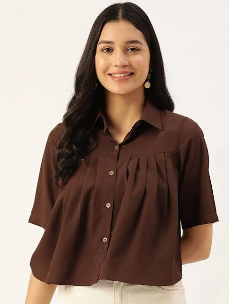 Myntra Slenor Collar Short Sleeve Crop Shirt Style Top